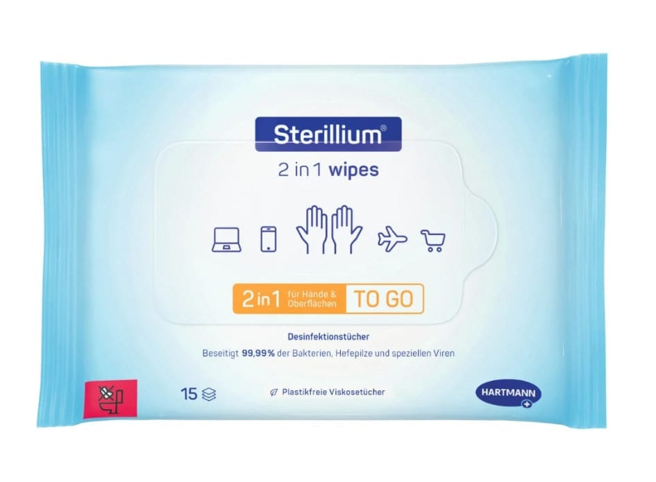 Sterillium 2in1 Wipes – Desinfektionstücher für Hände & Oberflächen (15 Stück)